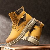 olcso Harci bakancs-Fekete műbőr férfi fűzős csizma vastag talppal és katonai stílussal – tökéletes Harley-Davidson motorosoknak, punk rockereknek, hétköznapi viseletnek és trendi utcai divatnak.