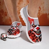 abordables Chaussures pour Hommes-Baskets à enfiler pour hommes avec imprimé visage de clown effrayant, chaussures décontractées de style horreur pour costume d&#039;Halloween et marche