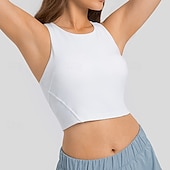 tanie Biustonosze sportowe i kamizelki-Damskie Biustonosz typu racerback Czołg Wyściełany Bez rękawów Top Athleisure Jesień Solidne kolory Wysokie podpory Oddychający Siłownia Bieganie Zdatność Odzież sportowa Odzież sportowa Czarny Biały