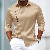 economico Camicie in raso da uomo-Per uomo Camicia Camicia in raso Camicia elegante Camicia casual Camicia con Bottoni Camicia da Ballo Semplice Formale Matrimonio Blu chiaro Nero Blu reale Oro Manica Lunga Bavero Tutte le stagioni