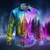 abordables Atuendo para escena navideña-Navidad Hombre Árbol de Navidad Aurora Disfraz de Navidad Camisa Abotonar la camisa Manga Larga Gracioso Exterior Festivos Primavera Otoño Cuello Vuelto Impresión 3D camisas con cuello Azul 1# Azul