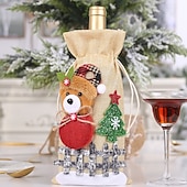 Недорогие Декор для стола и столовой-Упаковка из 4 мешковинных рождественских чехлов для бутылок вина с завязкой, с рисунком снежной куколки, клетчатый праздничный чехол для упаковки вина, шампанского, праздничных украшений