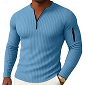 economico T-shirt in maglia a coste-Per uomo Maglietta Maglietta a Maglia a Coste Camicia a Maniche Lunghe Manica Lunga Mezza zip Primavera Autunno Inverno Semplice Moda Designer Essenziale Zip a un quarto Vacanza Casa Streetwear