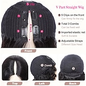 economico Parrucche di capelli veri senza cuffia-parrucche con parte a V, capelli umani lisci, parrucche brasiliane con capelli umani per donne nere, parrucche con parte a U, senza cuciture, senza colla, mezze parrucche, capelli umani, densità 180%,