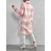 olcso Béléses fleece dzsekik-Női Sherpa kabát Kényelmes Légáteresztő Zseb Gombok Nyomtatott Alkalmi Kockás Vakáció Utca Hétköznapi Hétköznapi viselet Egysoros Hosszú Térfogatcsökkenés Laza öltözet Hosszú ujj Felsőruházat Fekete