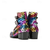 preiswerte Hochwertige Lederstiefel-Herrenstiefel mit Regenbogenmuster und reflektierender Textur – stylische und farbenfrohe Schuhe für Festivals, Partys und Modebegeisterte
