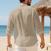 preiswerte Baumwoll-Leinenhemd-Herren Hemd Leinenhemd Freizeithemd Knopfhemd Baumwollhemd Einfach Urlaub Hawaiianisch Schwarz Weiß Gelb Marineblau Langarm Revers Frühling Herbst Bekleidung