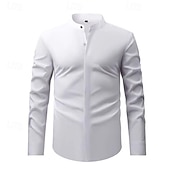 economico camicie da uomo no stiro-Per uomo Camicia Camicia elegante Camicia non stiro Camicia con colletto alla coreana Semplice Affari Quotidiano Nero Bianco Giallo Vino Manica Lunga Collo alla coreana Estate Primavera Abbigliamento