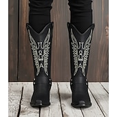 tanie Kowboj i zachodnie buty-czarne kowbojskie buty męskie w stylu western – haftowany wzór z paskiem uprzęży i metalowymi ćwiekami, idealne na rodeo, ranczo i na co dzień