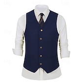 preiswerte Herrenweste-Herren Weste aus Wildlederimitat Weste Gilet Urlaub Party Geschäft Mode Lässig Frühling Herbst Tasche Knöpfe Polyester Bequem Einfach Einreihig Ein-Knopf V Ausschnitt Normale Passform Schwarz