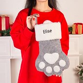 baratos Natal-Meia de Natal personalizada com pata de gato, meia longa de Natal com nome personalizado, sacola de presente de grande capacidade para festa de Natal, presente perfeito para o Natal &amp;celebrações de