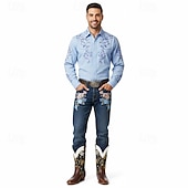 levne Cowboy &amp; Western Boots-Pánské kovbojské boty se zlatou květinovou výšivkou – klasické westernové boty do půli lýtek na rodeo, country koncerty a venkovní akce