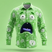 levne Vtipný vánoční outfit-Vánoce Pánské 3D  komiks Sněhová vločka Smajlík Košile Košile na knoflíky Dlouhý rukáv Legrační Venkovní Dovolená Jaro Podzim Přehnutý 3D tisk košile s límečkem Světlá růžová Vodní modrá Trávov