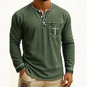 levne Ležérní tričko Henley-Pánské Tričko Henley Trička Tričko Top Tričko s dlouhým rukávem Dlouhý rukáv Henley Podzim Zima Retro Módní Designové Móda Retro Dovolená ulice Jdeme ven Tmavěhnědá Námořnická modř Černá Top tričko