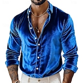 halpa Miesten Smart Casual -paidat-Miesten Paita Rento paita Joulupaita Samettipaita Viini Kuninkaallinen sininen Pitkähihainen Yhtenäinen väri Tavallinen Paitapuserokaula-aukko Karnevaali Joulu Napit Vaatetus Sametti Polyesteri Joulu