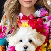 cheap Girl's 3D Animals-Girls' 3D Floral Dog Hoodie Long Sleeve Fall Winter Fashion Adorable Basic Kids 4-12 Years Hooded Outdoor Casual Daily Regular Fit