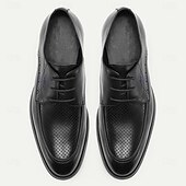  حذاء أكسفورد رجالي أسود من الجلد الطبيعي قابل للتنفس - حذاء رسمي خفيف الوزن برباط للمكتب وحفلات الزفاف والملابس الرسمية الصيفية