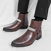 levne Dámské boty-Pánské hnědé chelsea boty z umělé kůže s řetízkovým akcentem, elegantní a moderní vzhled pro formální kancelářské oblečení, večírky a večerní vycházky.