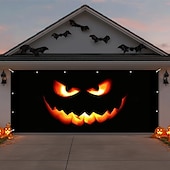 Halloween Garage Door Cover, Black Pumpkin Scary Haunted House Curtain, Creepy Spooky Outdoor Halloween Decoration, Horror Party Door Banner Indoor Outdoor Decor Supplies3