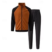 cheap Basic Tracksuits-Men&#039;s Sweatshirt Tracksuit Outfit Set Stand Collar Outdoor Daily Sports Drawstring Zip Up Pocket Color Block White Brown Khaki Polyester Activewear Fashion Streetwear Spring