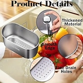 halpa Isot ja pienet matkalaukut-ruostumattomasta teräksestä valmistettu viemärisuodatin, keittiön viemärisuodatin rei'itetyllä verkolla, kestävä soikea monitoiminen astianpesukone ruokajätteen suodattamiseen ja hedelmien tai