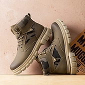 olcso Harci bakancs-Fekete műbőr férfi fűzős csizma vastag talppal és katonai stílussal – tökéletes Harley-Davidson motorosoknak, punk rockereknek, hétköznapi viseletnek és trendi utcai divatnak.