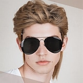 cheap Historical Wigs-Mullet Wigs for Men Retro Cosplay Blonde Mullet Wig for Fancy Dress Include Glasses