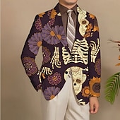 billiga Halloween ytterkläder-Halloween Herr Kappa Kavaj Utomhus Gata Festival Ledigt vardag Modern Höst Höst vinter 100% Polyester Häftig dödskalle Skelett 3D-utskrift Knappar Håller värmen Bekväm Enkelknäppt Blazer Brun