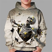 billiga Pojkes Halloween kostymer-Halloween Pojkar 3D Dödskalle Huvtröja Långärmad Vår Höst Mode Streetwear Barn 4-12 år Huva Utomhus Ledigt Dagligen Normal