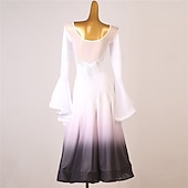 Недорогие Соревновательная одежда-Женское платье для бальных танцев синего цвета с эффектом омбре, стразами, рукавами-колокольчиками и расклешенной юбкой – идеально подходит для латиноамериканских танцев, танго и выступлений.