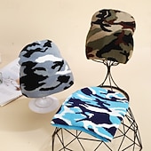 voordelige Muts-Voor heren Uniseks Muts Wintermutsen Beanies Gebreide muts Wintermuts blauw Leger Groen Katoen Jacquard Gebreid Knus Alledaagse kleding Uitgaan Camouflage Kleur Warm