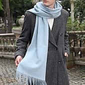 Недорогие Женские накидки и шали-Жен. Прямоугольный платок Шарфы кольцом Повседневные выходные Синий Оранжевый ШАРФ Чистый цвет