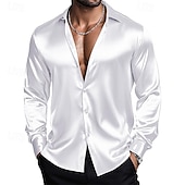abordables Chemises en satin pour hommes-Homme Chemise Chemise en satin Chemise habillée Chemise Décontractée Chemise Boutonnée Uni Formel Mariage Bleu Ciel Noir Blanche Vin manche longue Revers Printemps &amp; Automne Toutes saisons Vêtement