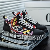 お買い得  カジュアルスニーカー-大胆なデザインのメンズの赤と白のグラフィックハイトップスニーカー。カジュアルな外出、パーティー、普段使いにぴったりのトレンディなストリートスタイル。