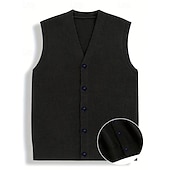 Χαμηλού Κόστους ανδρικό πουλόβερ γιλέκο-Ανδρικά Πουλόβερ γιλέκο Φόρεμα πουλόβερ Γιλέκο Πλεκτά Γιλέκο ζακέτα Κοτλέ Πλέκω Κανονικά μπλουζάκια Κουμπιά Σκέτο Λαιμόκοψη V Μοντέρνα Κλασσικό Διακοπές Καθημερινά Ρούχα Ρούχα Φθινόπωρο Χειμώνας Μαύρο