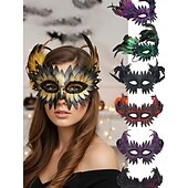 baratos Acessórios de Máscara-Máscara de baile de penas feminina com design de pluma colorida, acessório de fantasia elegante para festa de Halloween e cosplay