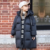 levne Dívčí bunda s kapucí a parkou-Děti Dívčí Péřová bunda Venkovní bunda Puffer Jacket Pevná barva Módní Zahřívací Větruodolné Venkovní Kabát Svrchní oděvy 4-12 let Podzim Černá Fialová Kávová