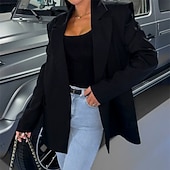 abordables Blazers et Costumes-Femmes Blazer Confortable Avec Poches Boutons Élégant Mode Extérieur Uni Sortir Décontracté Quotidien Week-end Cardigan Régulier Revers Coupe régulière manche longue Vêtements d&#039;extérieur Noir