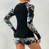 abordables Lycra de surf-Femmes Maillots de bain intégraux Combinaison Fine UPF50+ manche longue Maillot de Bain Natation Plongée Surf Plongée en apnée Floral Été Printemps Automne