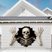 halpa Halloweenin autotallin ovipeite-halloween-autotallin oven suojus valkoinen kallo roikkuva seinävaate kummitustalon koristelu kammottava ulkokäyttöön halloween-sisustus aavemainen kauhujuhlatarvikkeet piha puutarha autotallin