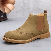 abordables Bottes de Chelsea-Bottines Chelsea grises pour hommes avec détails brogue à bout d&#039;aile, style vintage élégant pour les mariages, le travail et les occasions semi-formelles