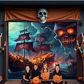 tanie Gobeliny ścienne-Halloween gobelin Osłona bramy garażowej Duży wiszący Szkielet Statek piracki Fantazja Mroczny Punk Gotycki Impreza Obuwie turystyczne Tła do zdjęć Podwórze Nawiedzony dom Wystrój domu