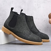 abordables Bottes de Chelsea-Bottines Chelsea grises pour hommes avec détails brogue à bout d&#039;aile, style vintage élégant pour les mariages, le travail et les occasions semi-formelles