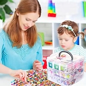 お買い得  子供のための-4655個のクレイビーズブレスレット作成キット収納ボックス付き、友情ジュエリー作り用のフラットプリプリービーズ、チャームが付いたポリマーヘイシービーズ10代の女の子向けのクラフト8〜12歳クリスマスギフト