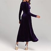 preiswerte abendkleider-Damen Midikleid Samtkleid Cocktailkleid Elegant Mode Modern Outdoor Party Party-Abendmode Normale Passform Einfach Langarm V Ausschnitt Schwarz Wein Blau Purpur Frühling Herbst