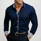 preiswerte Businesshemden für Herren-Herren Kleidhemd Einfach Formell Hochzeit Weiß Marineblau Blau Grau Langarm Umlegekragen Ganzjahres Bekleidung Patchwork
