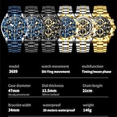 cheap Quartz Watches-The New Olevs Men&#039;S Steel Band Business Watch Moon Phase Luminous Calendar Chronograph 24-Hour Indication Quartz Watch Is A Fashionable Casual And Versatile Waterproof Sports Wristwatch