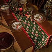 abordables Cuisine de noël-Chemin de table de Noël décoration de table jacquard en chenille décor de table à manger de Noël avec pendentif décor de table festif pour Noël