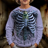 billiga Pojkes Halloween kostymer-Halloween Pojkar 3D Dödskalle T-shirt Långärmad Vår Höst Mode Grundläggande Barn 4-12 år Rund hals Utomhus Ledigt Dagligen Normal