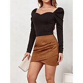 preiswerte Formelle Röcke-Damen Rock A-Linie Elegant Mode Mini Hohe Taille Röcke Einfach Mikroelastisch Straße Date Schwarz Rosa Khaki Grau Frühling Velourleder